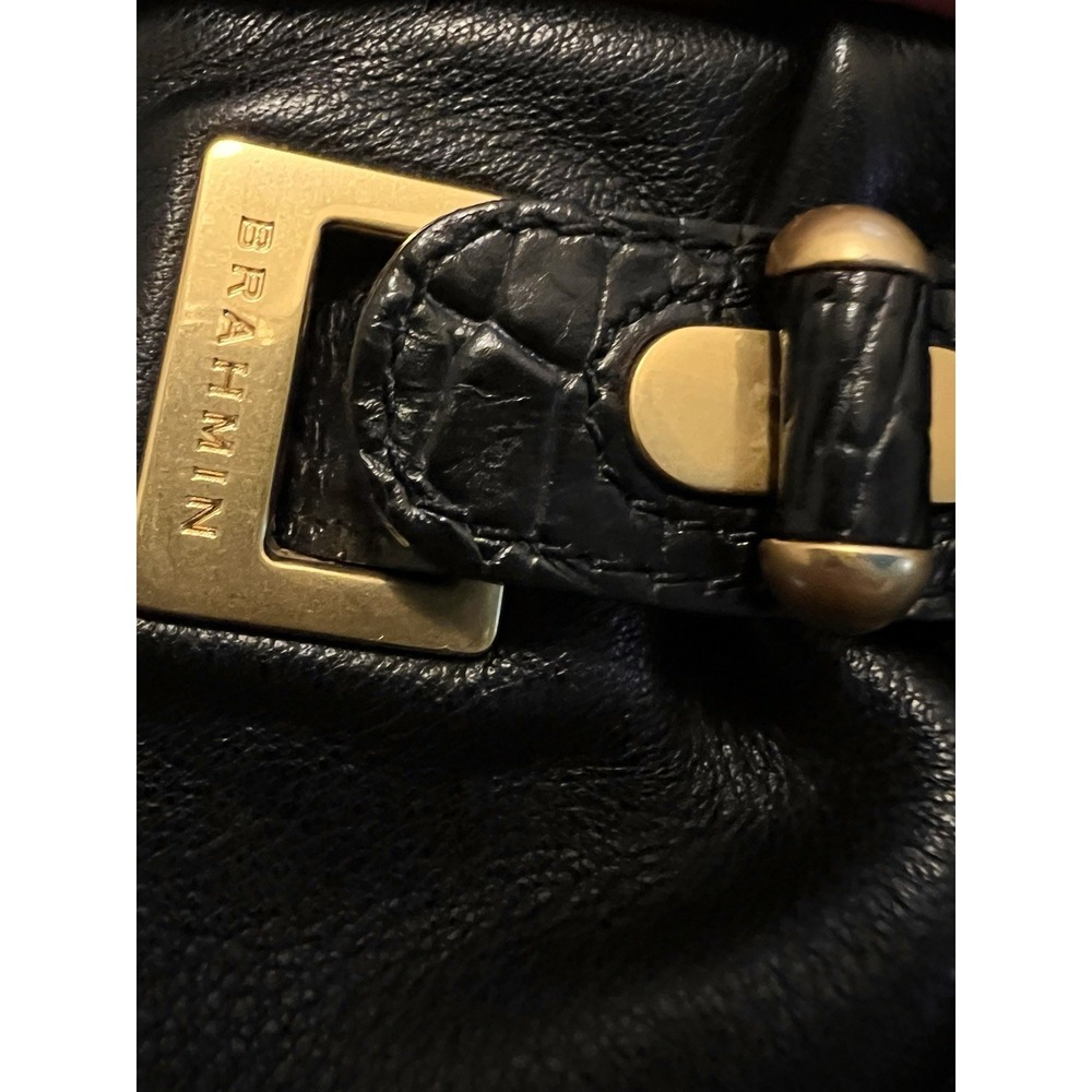 Brahmin Black Leather Shoulder Bag Crocodile Embossed Accents Gold Tone Hardware - Picture 9 of 10